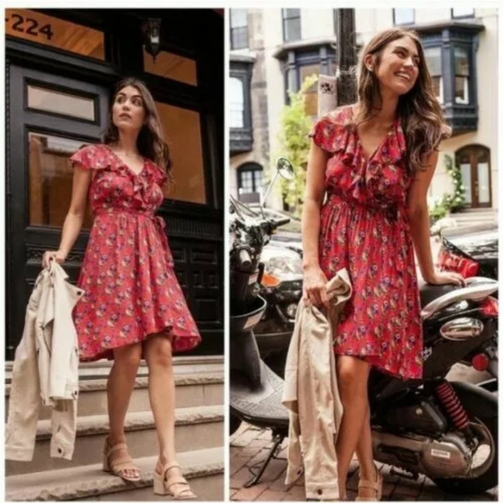 New anthro Maeve wrap dress floral motif
